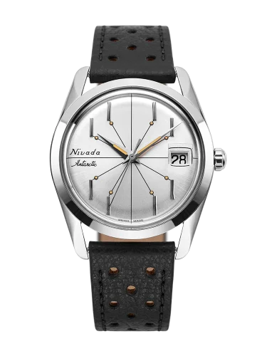 Strieborné pánske hodinky Nivada Grenchen s koženým opaskom Antarctic Spider 35012M40 35M
