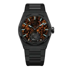 Čierne pánske hodinky Aisiondesign Watches s ocelovým pásikom Tourbillon - Lumed Forged Carbon Fiber Dial - Orange 41MM