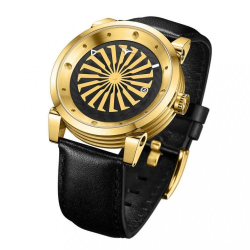 Montres Zinvo pour hommes en or avec bracelet en cuir véritable Blade 12K - Black 44MM