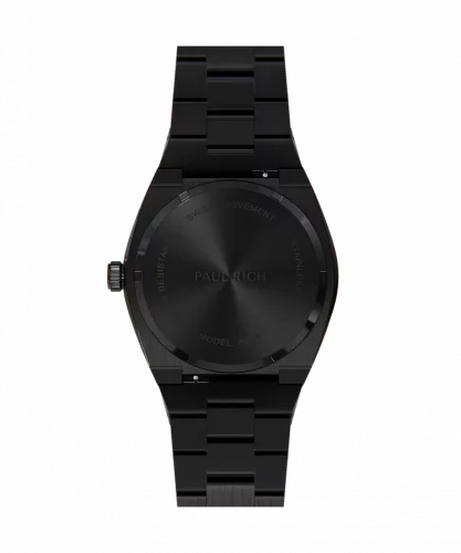 Men's black Paul Rich watch with steel strap Frosted Star Dust Arabic Edition - Black Midnight Oasis 45MM