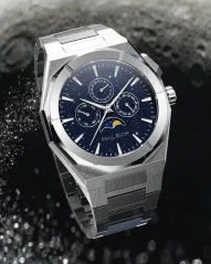 Men's silver Paul Rich watch with steel strap Star Dust II Moonphase - Silver 43MM
