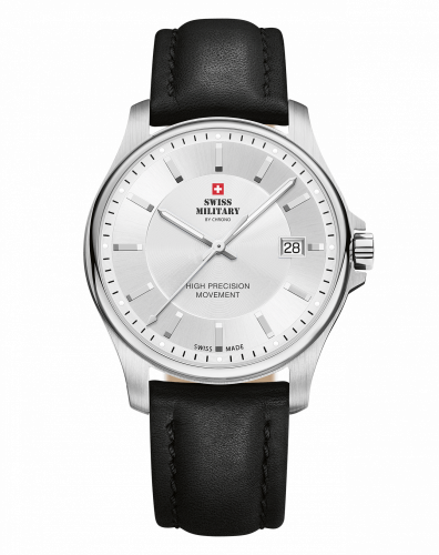 Ασημένιο ρολόι Swiss Military Hanowa για άντρες με δερμάτινη ζώνη SM30200.11 Silver 39MM