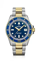 Relógio Delma Watches prata para homens com pulseira de aço Commodore Silver / Gold Blue 43MM Automatic