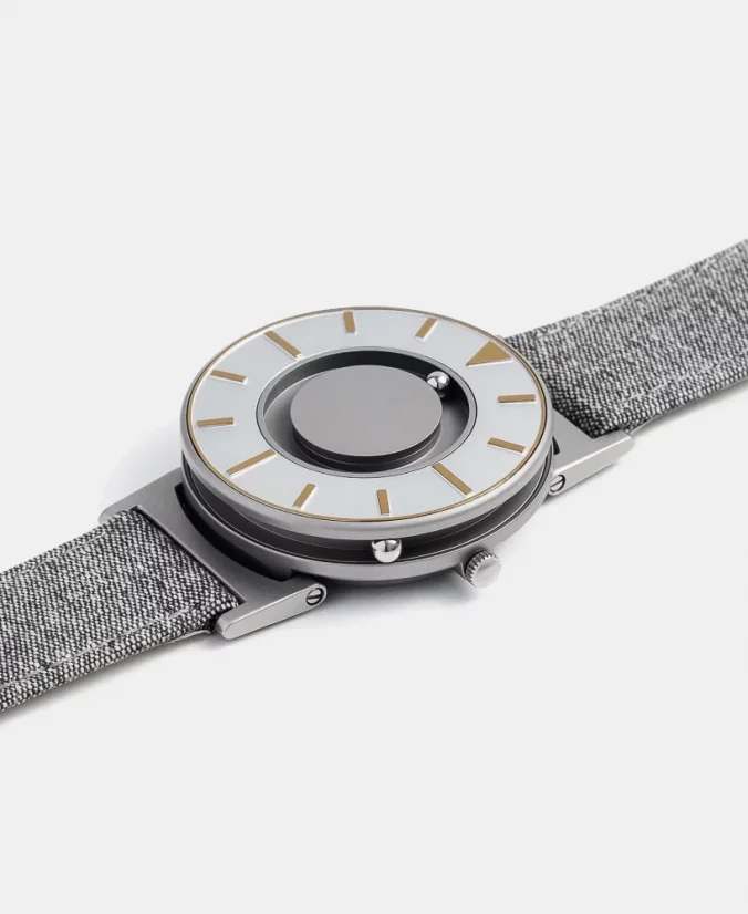 Strieborné pánske hodinky Eone s koženým opaskom Bradley Compass Gold - Silver 40MM