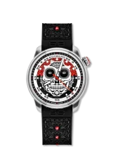 Srebrny zegarek męski Bomberg Watches ze skórzanym paskiem AUTOMATIC DÍA DE LOS MUERTOS 43MM Automatic
