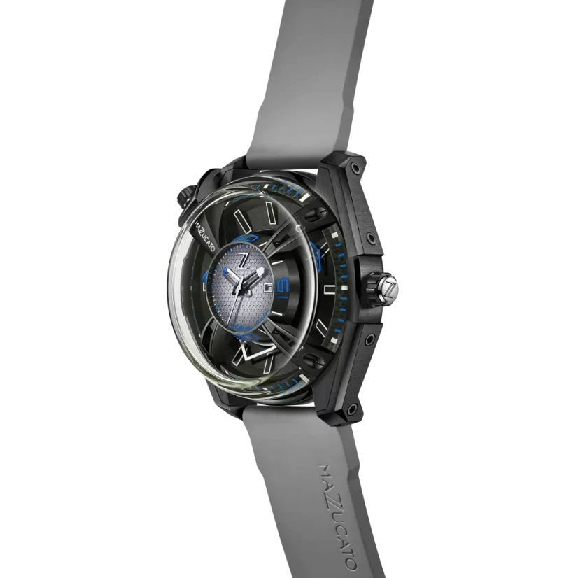 Men's Mazzucato black watch with rubber strap LAX Dual Time Black / Grey - 48MM Automatic