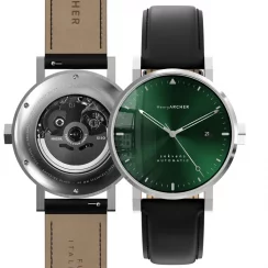 Stříbrné pánské hodinky Henryarcher Watches s koženým páskem Sekvens - Nature Nero 40MM Automatic