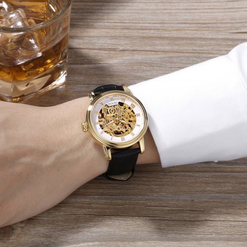 Men's gold Epos watch with leather strap Emotion 3390.156.22.20.25 41MM Automatic