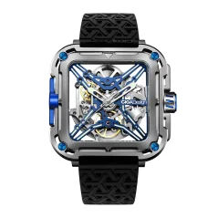 Zilveren herenhorloge van CIGA Design met rubberen riem Series X Gorilla Titanum / Blue 44MM Automatic