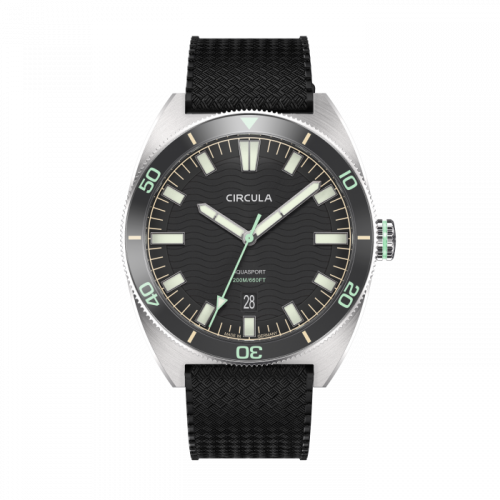 Stříbrné pánské hodinky Circula s gumovým páskem AquaSport II - Black 40MM Automatic