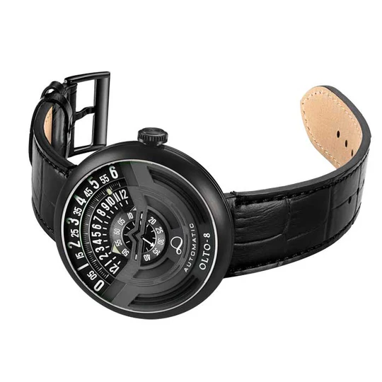 Zwart herenhorloge van OLTO-8 met leren riem INFINITY-I RPM-Style Black 46MM Automatic