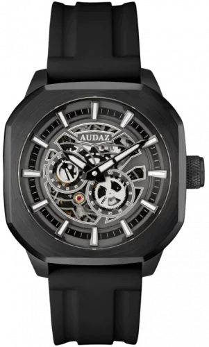 Zwart herenhorloge van Audaz Watches met een rubberen band Maverick ADZ3060-01 - Automatic 43MM