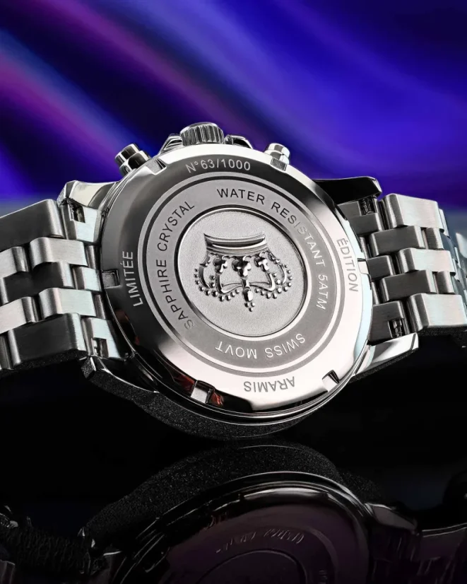 Men's silver Louis XVI watch with steel strap Frosted Aramis 2.0 With Diamonds - 3624 Silver 43MM