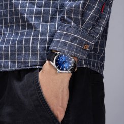 Montre homme Epos couleur argent avec bracelet cuir Passion 3501.132.20.16.25 41MM Automatic
