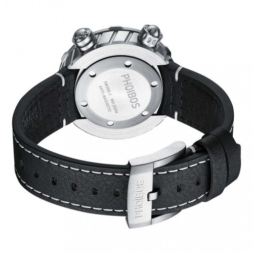Relógio Phoibos Watches prata para homens com pulseira de couro Vortex Anti-Magnetic PY042C - Black Automatic 43.5MM