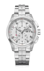 Męski srebrny zegarek Delma Watches ze stalowym paskiem Klondike Chronotec Silver / White 44MM Automatic