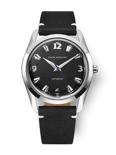 Relógio Nivada Grenchen prata para homens com pulseira de couro Antarctic 35002M15 35MM