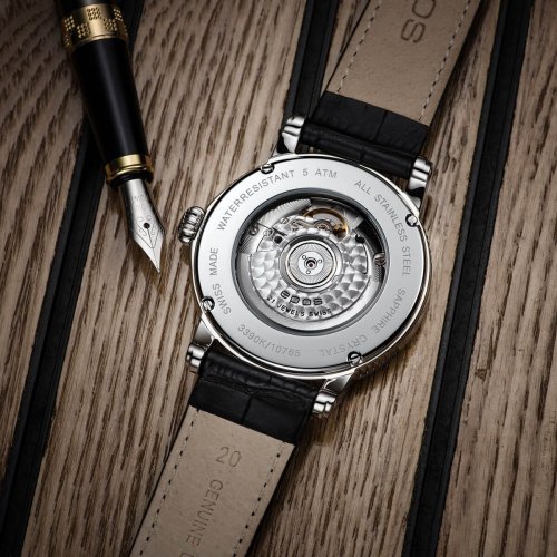 Men's silver Epos watch with leather strap Emotion 3390.152.20.20.25 41 MM Automatic