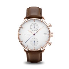 Men's gold About Vintage watch with genuine leather belt Chronograph Rose Gold / White 1815 41MM