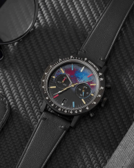 Czarny zegarek męski Undone Watches ze skórzanym paskiem Midnight Prism 42MM