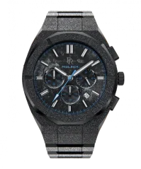 Męski czarny zegarek Rich Paul ze stalowym paskiem Frosted Motorsport - Black / Blue 45MM Limited edition