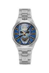 Srebrny męski zegarek Bomberg Watches z pasem stalowym ICONIC BLUE 43MM Automatic