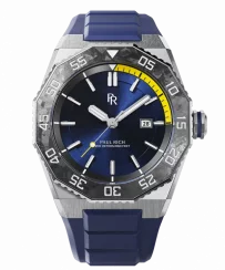 Relógio Paul Rich prata para homens com pulseira de borracha Aquacarbon Pro Horizon Blue - Sunray 43MM Automatic