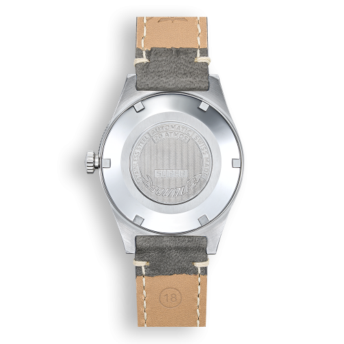 Miesten hopeinen Squale - kello nahkarannekkeella Super-Squale Sunray Grey Leather - Silver 38MM Automatic