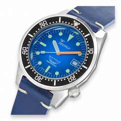 Strieborné pánske hodinky Squale s koženým pásikom 1521 Blue Ray Leather - Silver 42MM Automatic