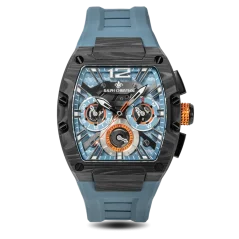 Czarny zegarek męski Ralph Christian z gumką The Intrepid Sport Carbon Fiber - Petrol Blaze 42,5MM