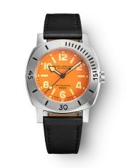 Men's silver Nivada Grenchen watch with leather strap Orange Depthmaster 14127A17 39MM Automatic