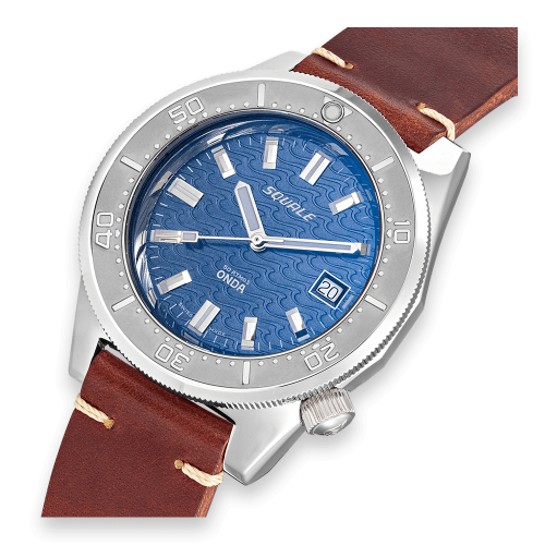 Męski srebrny zegarek Squale dia ze skórzanym paskiem 1521 Onda Leather - Silver 42MM Automatic