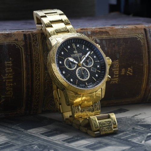 Relógio masculino Louis XVI de ouro com pulseira de aço Palais Royale 873 - Gold 43MM