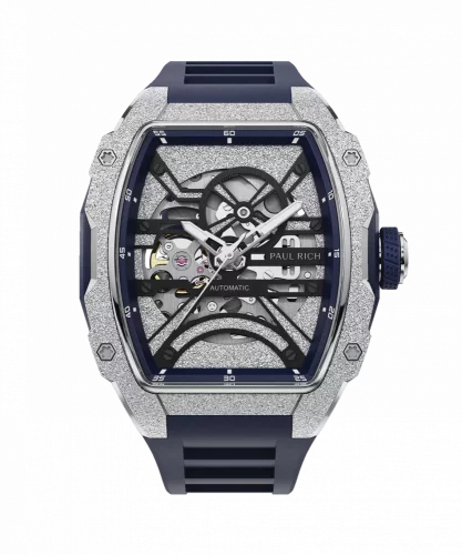 Srebrny zegarek męskii Paul Rich Watch z gumką Frosted Astro Skeleton Lunar - Silver / Blue 42,5MM Automatic