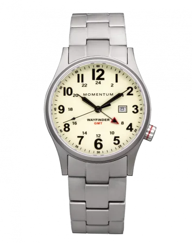 Stříbrné pánské hodinky Momentum s ocelovým páskem Wayfinder GMT White 40MM
