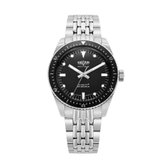 Montre Vulcain pour hommes en argent avec bracelet en acier Skindiver Nautique - Black with White Lum - Beads of Rice 44,5MM Automatic