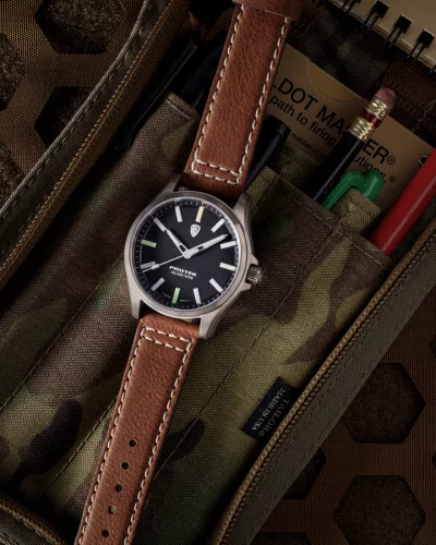 Srebrny zegarek męski ProTek Watches ze skórzanym paskiem Field Series 3003 40MM