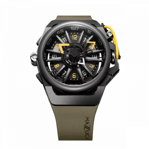 Čierne pánske hodinky Mazzucato s gumovým pásikom Rim Sport Black / Green - 48MM Automatic