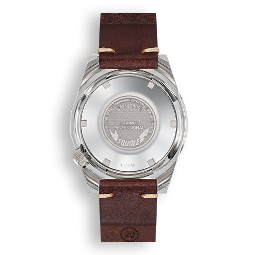 Miesten hopeinen Squale -kello nahkarannekkeella 1521 Classic Leather - Silver 42MM Automatic