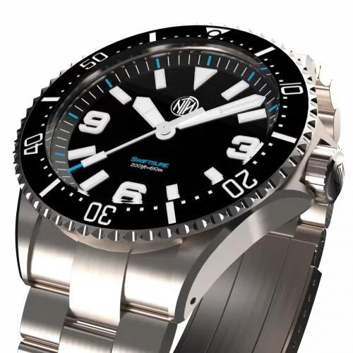 Montre NTH Watches pour homme en argent avec bracelet en acier 2K1 Subs Swiftsure With Date - Black Automatic 43,7MM