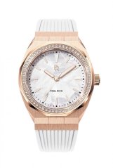 Γυναικείο ρολόι από χρυσό Paul Paul με λαστιχένιο λουράκι Heart of the Ocean - White Rose Gold Pink Swarovski Crystals