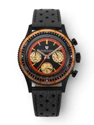 Relógio Nivada Grenchen pulseira de couro preto para homens Chronoking Mecaquartz Black 87041Q10 38MM