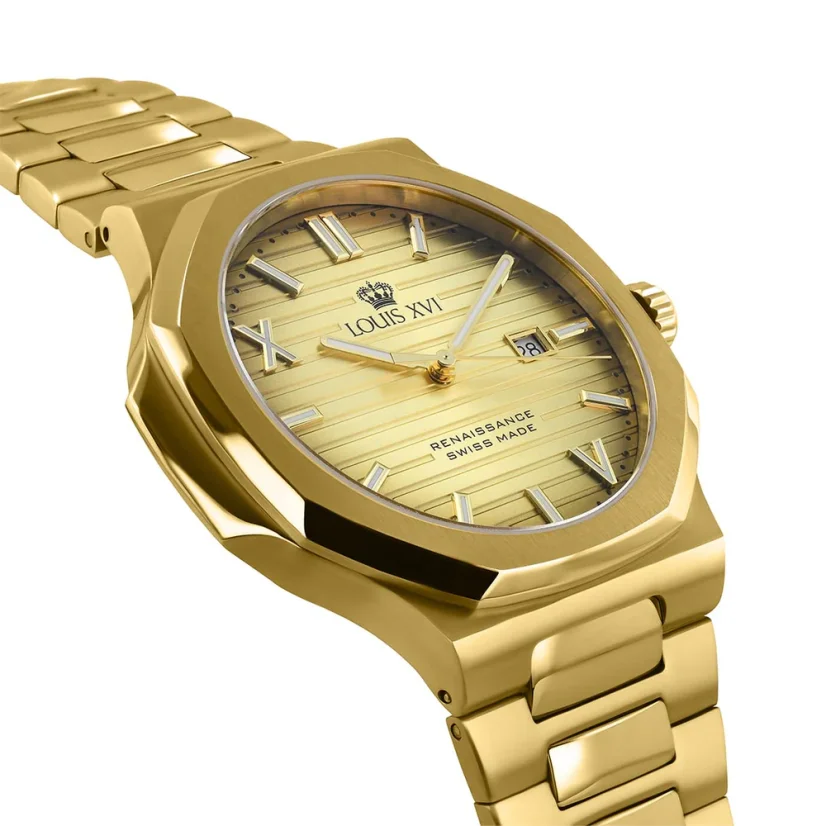 Montre Louis XVI pour homme de couleur or avec bracelet en acier Renaissance 1600 - Gold 40MM