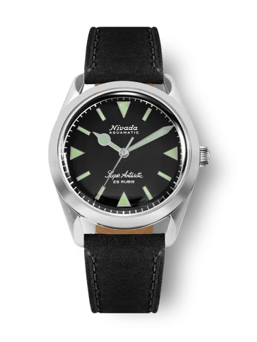 Stříbrné pánské hodinky Nivada Grenchen s koženým páskem Super Antarctic 32026A17 38MM Automatic