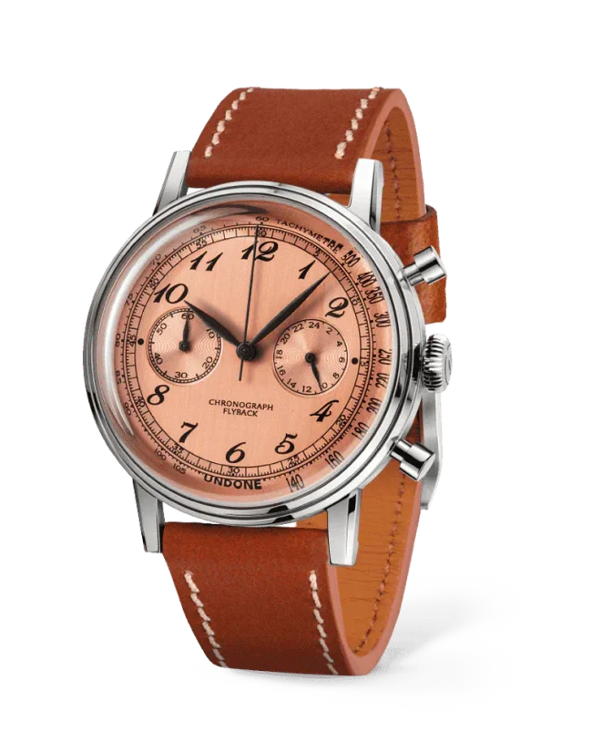 Men's silver Undone Watch with leather strap Vintage Salmon 40MM