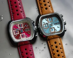 Strieborné pánske hodinky Straton Watches s koženým pásikom Speciale Plum / Off White 42MM