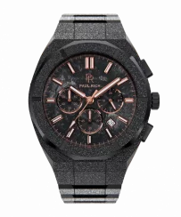 Męski czarny zegarek Rich Paul ze stalowym paskiem Frosted Motorsport - Black / Copper 45MM Limited edition