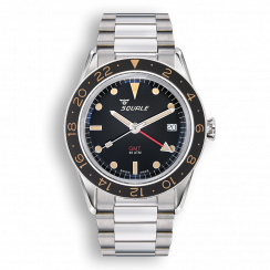 Stříbrné pánské hodinky Squale s ocelovým páskem Sub-39 GMT Vintage Bracelet  - Silver 40MM Automatic