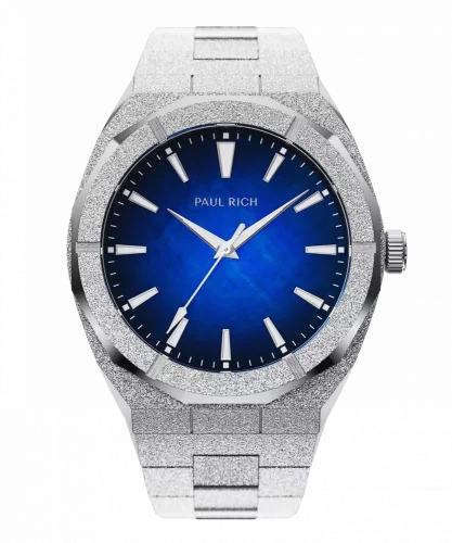 Męski srebrny zegarek Paul Rich ze stalowym paskiem Frosted Star Dust Moonlit Wave - Silver 45MM