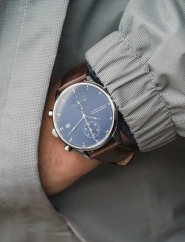 Men's silver About Vintage watch with genuine leather belt Chronograph Blue Sunray 1815 41MM